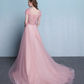 Lovely Pink Tulle Long Flowers And Lace Applique Long Formal Gown prom Dress    cg21793