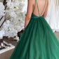 GREEN TULLE SEQUINS LONG A LINE PROM DRESS EVENING DRESS    cg21920