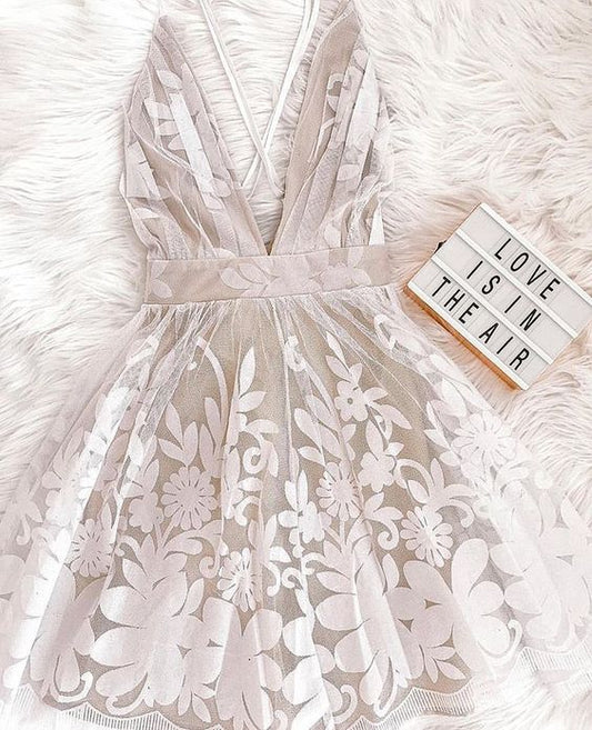 White Mini Dress Homecoming Dress     cg21937