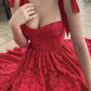Sweetheart Neck Tea Length Red Lace Prom Dress   cg21980