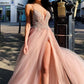 Sexy Straps Beaded Pink Formal prom Dress with Slit    cg22061