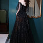 BLACK TULLE LONG A LINE PROM DRESS EVENING DRESS    cg22073