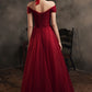 BURGUNDY TULLE LONG A LINE PROM DRESS EVENING DRESS    cg22110