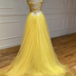 Yellow tulle long A line prom dress evening dress    cg22116
