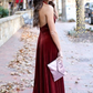 A Line Halter V Neck Backless Ankle Length Burgundy Prom Dresses    cg22164