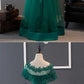 green party dress Short Sleeve evening dress tulle applique long prom dress cg2227