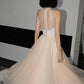CUTE TULLE SEE THROUGH SHORT PROM DRESS CHAMPAGNE EVENING DRESS   cg22313