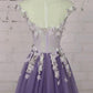 Light Purple Tulle Floral Long A-Line Prom Dress Wedding Party Dress, Lace Flowers Party Dress    cg22375