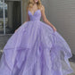 Purple v neck tulle long prom dress purple evening dress    cg22380