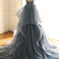 Blue v neck lace tulle long prom dress, evening dress cg2240