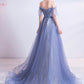 BLUE TULLE LACE LONG A LINE PROM DRESS EVENING DRESS    cg22410