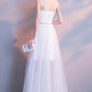 WHITE TULLE LONG A LINE PROM DRESS WHITE EVENING DRESS    cg22411