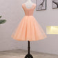 Cute Pink Flowers And Lace Applique Round Neckline Party Dress, Pink Homecoming Dress   cg22425