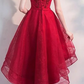 Beautiful Red Cap Sleeves High Waist Party Dress, Red Homecoming Dress cg2244