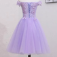 Light Purple Lace And Tulle Off The Shoulder Homecoming Dress, Short Party Dress cg2250
