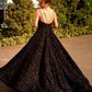 Shiny V Neck Backless Black Long Prom Dresses, Open Back Black Formal Evening Dresses, Sparkly Black Ball Gown       cg22562