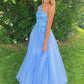 Blue one shoulder sequin tulle long prom dress blue evening dress     cg22574