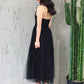 Simple V Neck Open Back Black Tea Length Prom Evening Dresses    cg22661