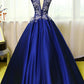 Royal Blue Satin Long Party Dress, Blue Formal Gowns, Prom Gowns    cg22667