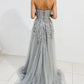 Gray tulle lace long A line prom dress evening dress     cg22668