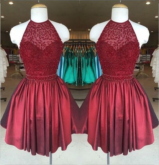 Gorgeous Low Back Halter Neck Beaded Homecoming Dresses    cg22725