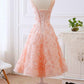 Pretty Pink Tea Length Flower Lace Wedding Party Drses, Pink Lace Formal Dress Homecoming Dress       cg22969