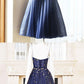 A Line Spaghetti Straps Navy Blue Tea Length Homecoming Dress With Sequins cg2301