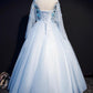 Light Blue Flowers Lace Round Neckline Ball Gown Sweet 16 Dress, Blue Long Formal Dresses prom Dress        cg23035