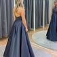 STYLISH SATIN BEADS LONG A LINE PROM DRESS EVENING DRESS      cg23071