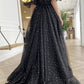 Black v neck tulle long A line prom dress evening dress         cg23129