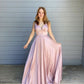Pink v neck long A line prom dress pink evening dress       cg23132