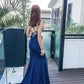 Blue v neck long prom dress mermaid evening dress      cg23164