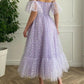 Purple tulle tea length prom dress, purple evening dress           cg23217