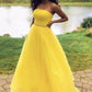 Yellow tulle long A line prom dress yellow evening dress        cg23368