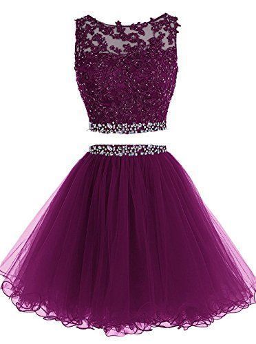 Elegant Two Piece homecoming Dress, Short Tulle Purple Homecoming Dress cg234