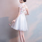White Lace And Tulle High Neckline Short Graduation Dresses, Lovely White Short homecoming Dress   cg23504