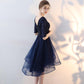 Navy Blue Lace And Tulle Short Sleeves Homecoming Dress Party Dress     cg23555