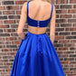 Simple A Line Open Back Royal Blue Satin Long Prom Dress with Pocket      cg23559