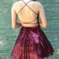 Backless Burgundy Homecoming Dress, Short Burgundy Formal Evening Dress     cg23560