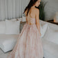 2022 pink A-line lace long prom dress with lace up back         cg23610