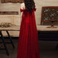 Burgundy tulle beads long prom dress burgundy tulle formal dress     cg23725