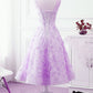 Lavender Lace Tea Length Wedding Party Dress, Vintage Style Homecoming Dress      cg23747