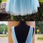 BLUE V NECK TULLE SHORT DRESS, BLUE TULLE HOMECOMING DRESS cg2385