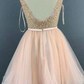 PINK V NECK TULLE SEQUIN SHORT DRESS, PINK TULLE HOMECOMING DRESS cg2390