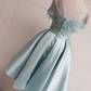 BLUE LACE SHORT HOMECOMING DRESS, BLUE LACE BRIDESMAID DRESS cg2396