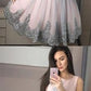 Pink round neck tulle lace short homecoming dress, homecoming dress cg245
