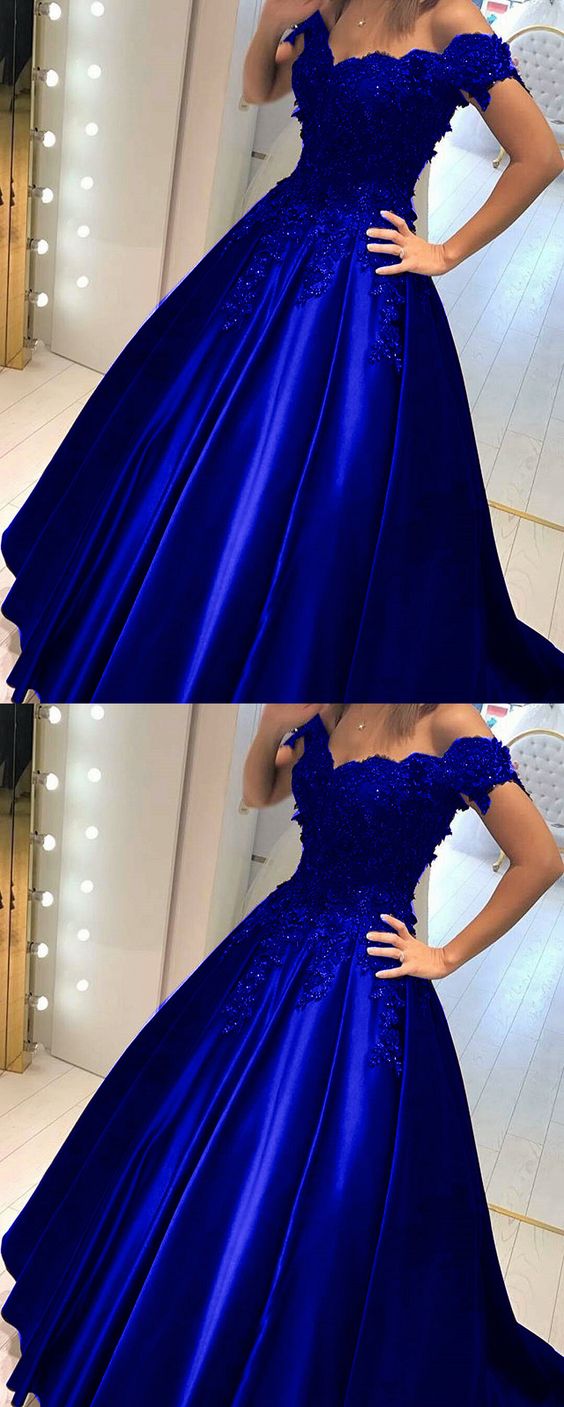 Royal blue prom dresses ball gowns lace off shoulder cg2467