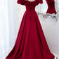 BURGUNDY OFF SHOULDER LONG A LINE PROM DRESS EVENING DRESS       cg24687