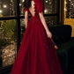 BURGUNDY LACE LONG A LINE PROM DRESS FORMAL DRESS       cg24694