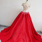 RED SATIN LACE LONG PROM DRESS, RED EVENING DRESS cg2489